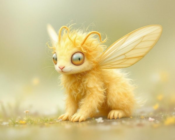 Whimsical Yellow Creature with Fairy-like Wings