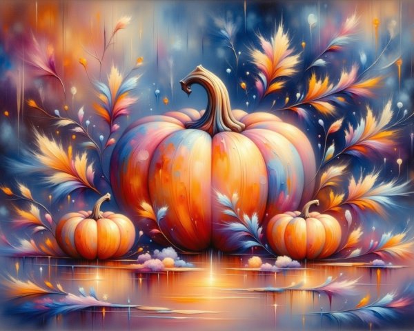 Abstract Art of Pumpkins with Colorful Leaves