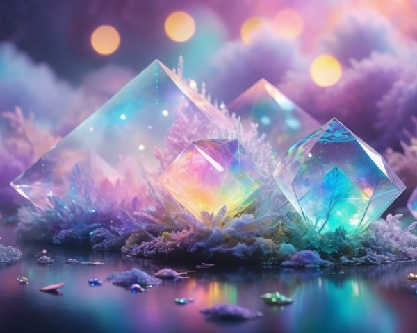 Whimsical Crystals on Textured Surface with Bokeh Lights