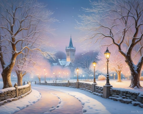 Serene Winter Scene with Snow and Twilight Sky