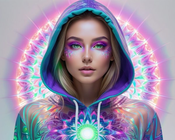 Colorful Hoodie and Mystical Makeup Design Details