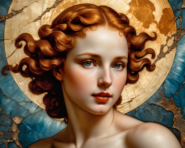 Young Woman with Chestnut Hair and Blue Eyes