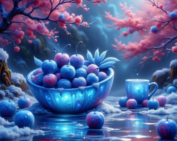 Ornate Bowl of Colorful Cherries in Dreamy Setting