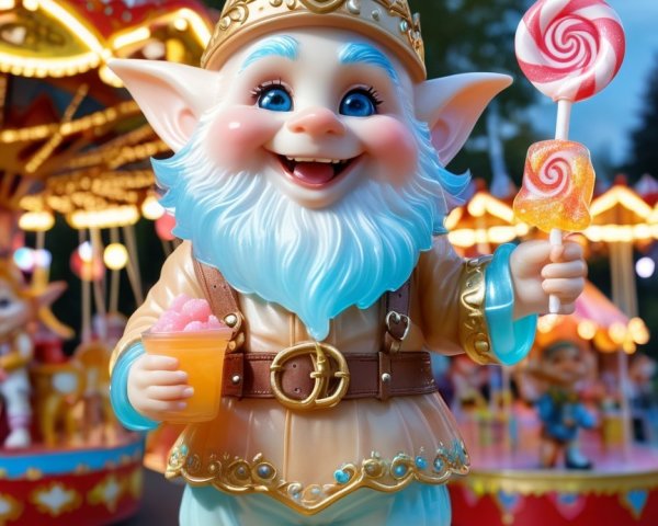 Whimsical Gnome at Colorful Carnival Backdrop