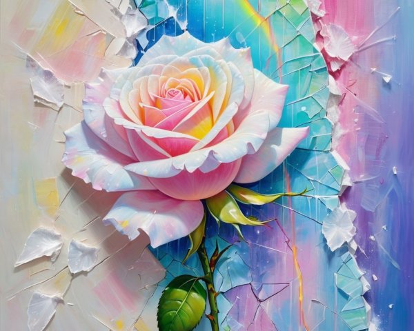 Hyper-realistic rose with pastel colors and abstract background