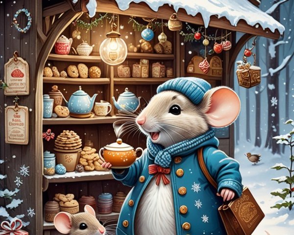 Mice in Winter Wonderland by Snowy Wooden Hut