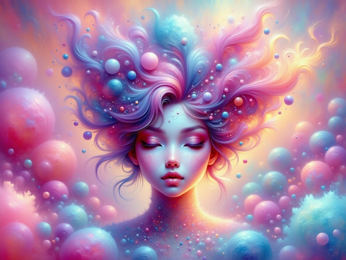 Surreal Portrait of a Young Woman with Colorful Hair
