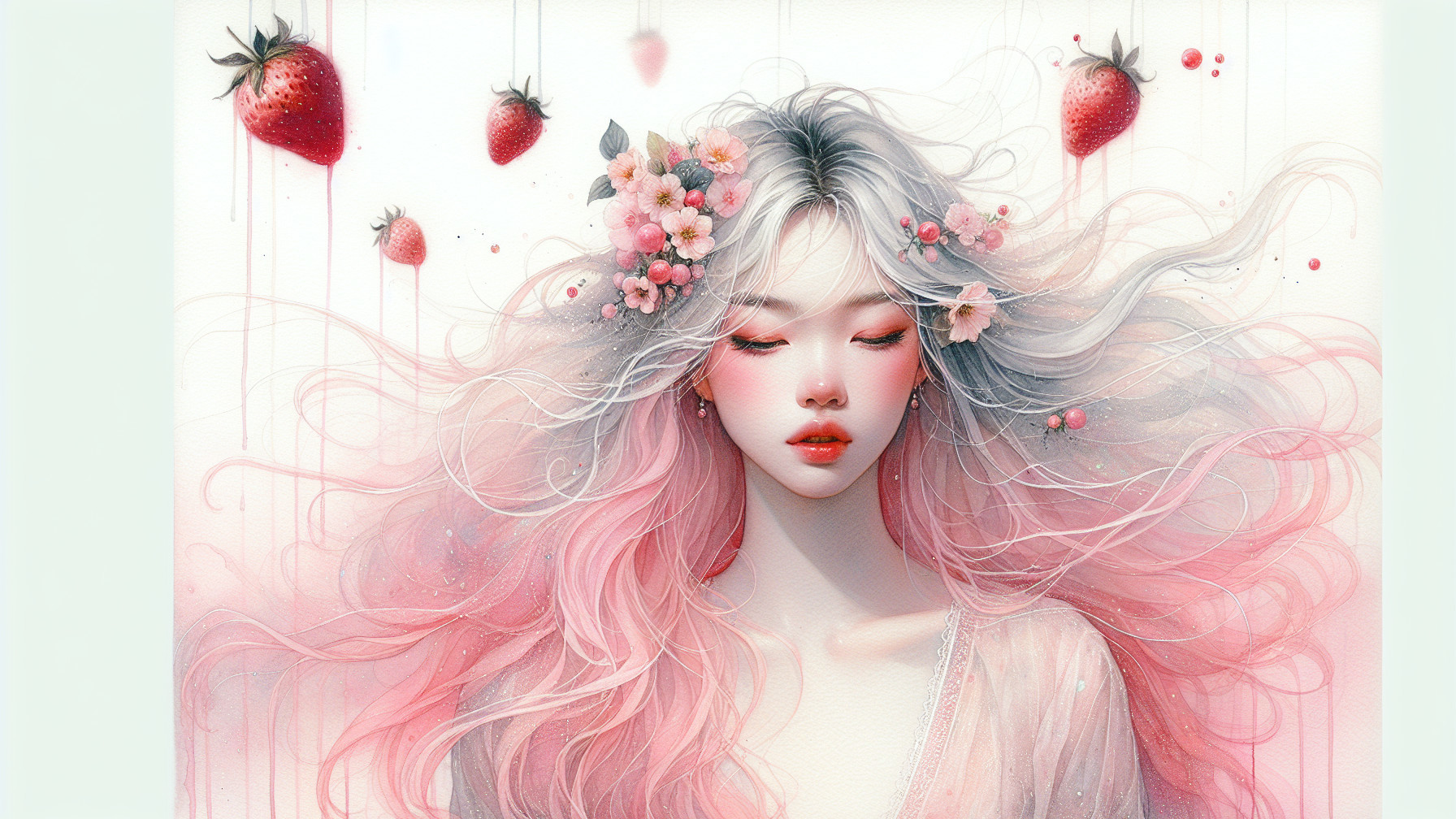 Ethereal girl with pink hair and flower crown