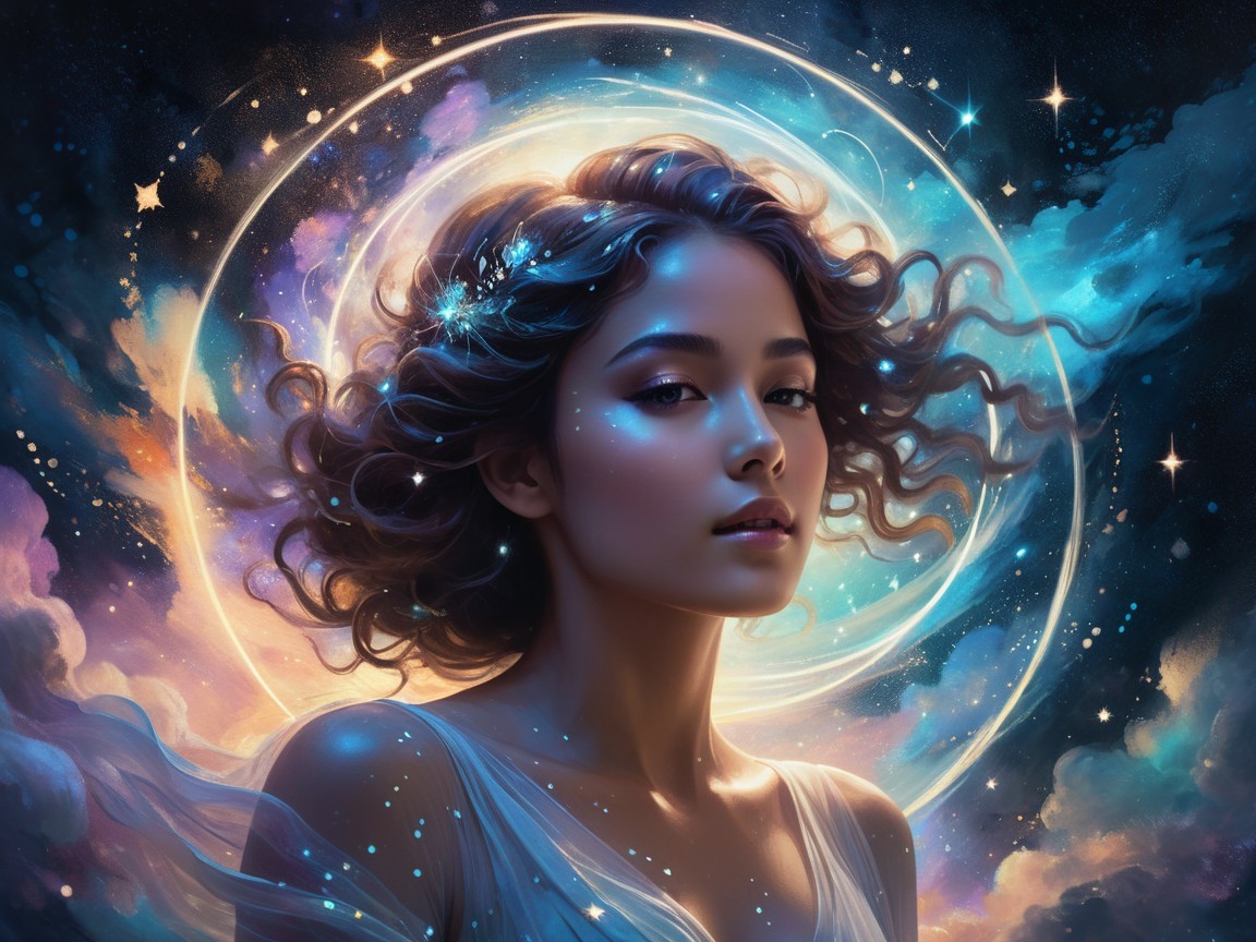 Celestial Portrait of a Young Woman in Cosmic Setting