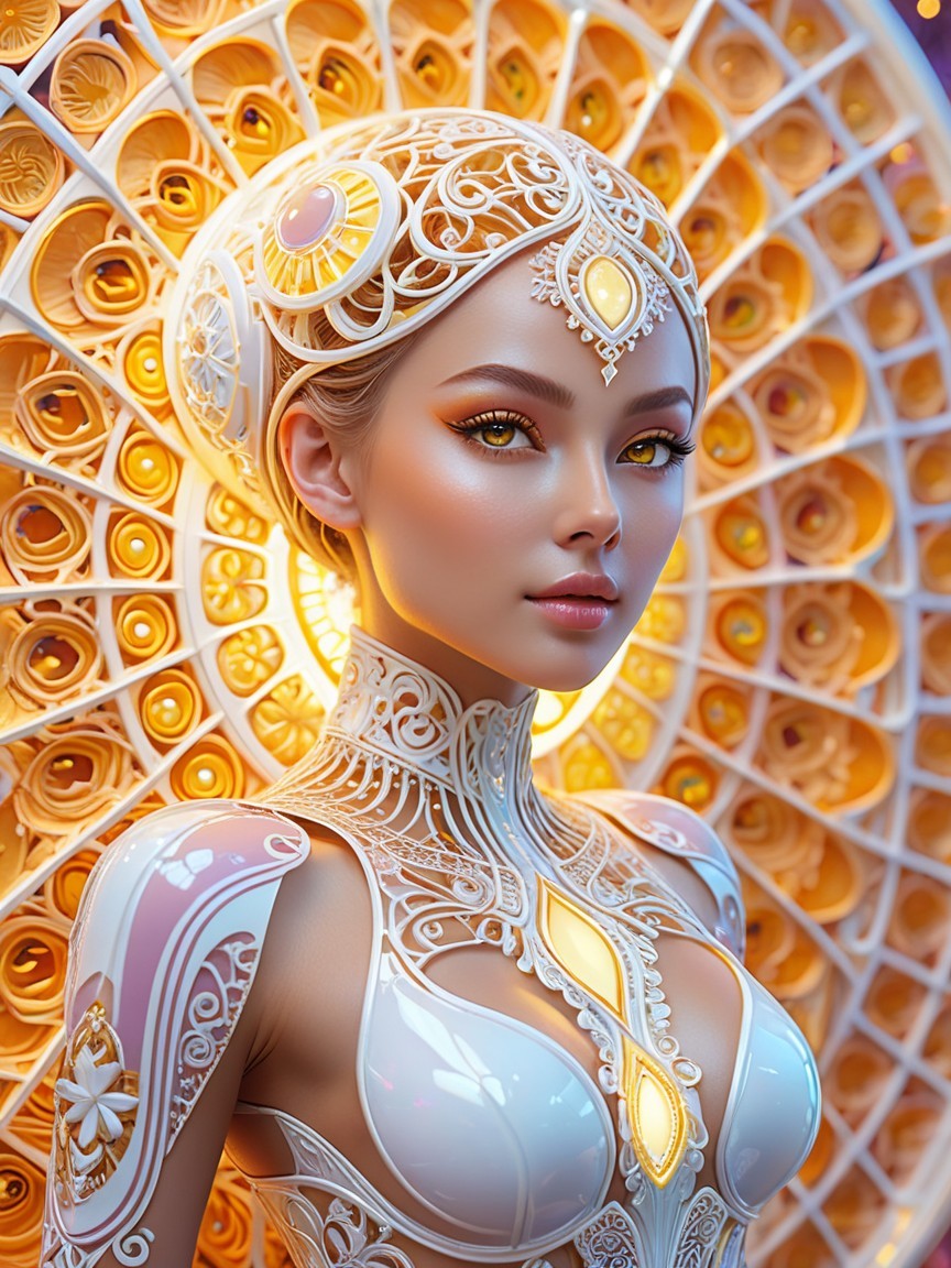 Futuristic Ethereal Figure with Intricate Designs