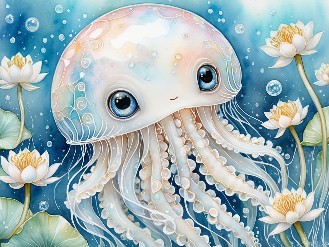 Cartoonish Jellyfish in Serene Underwater Scene