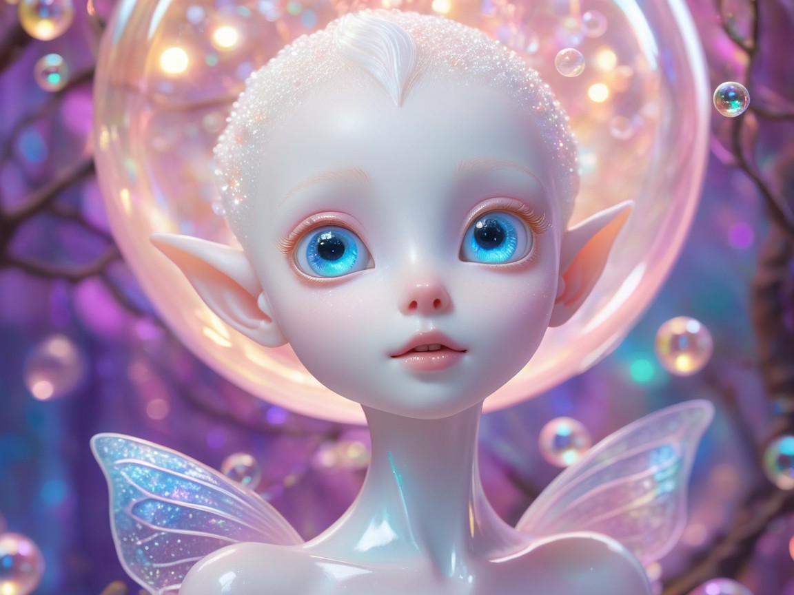 Whimsical Fairy Character with Iridescent Wings