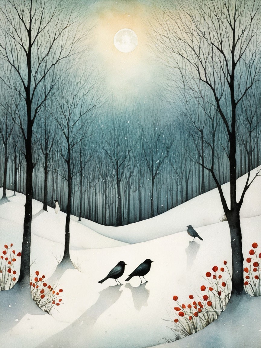 Winter Landscape with Bare Trees and Snowy Path