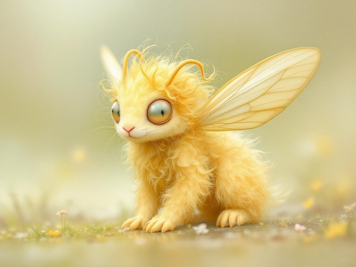 Whimsical Yellow Creature with Fairy-like Wings