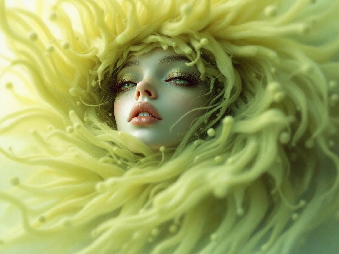 Ethereal Figure Surrounded by Flowing Organic Tendrils