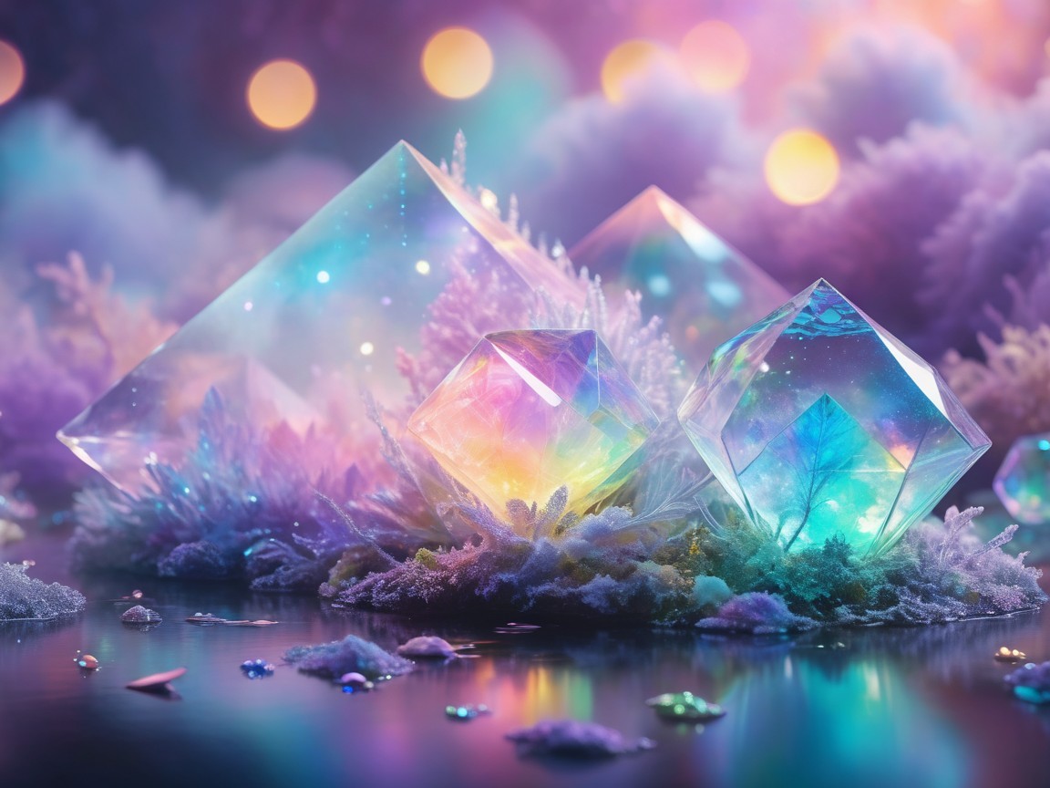 Whimsical Crystals on Textured Surface with Bokeh Lights