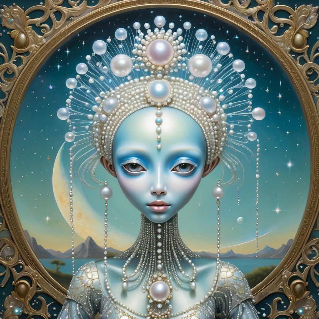 Portrait of a Fantasy Alien Woman with Blue Skin