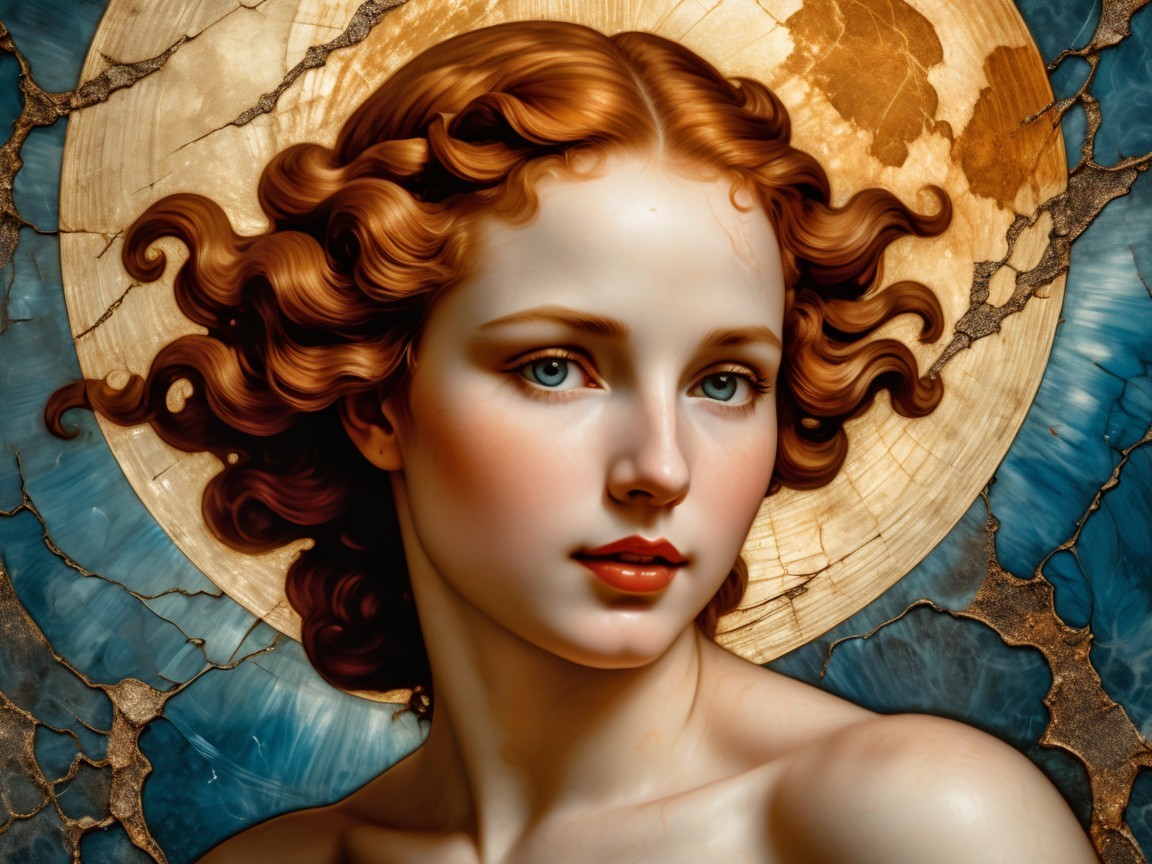 Young Woman with Chestnut Hair and Blue Eyes