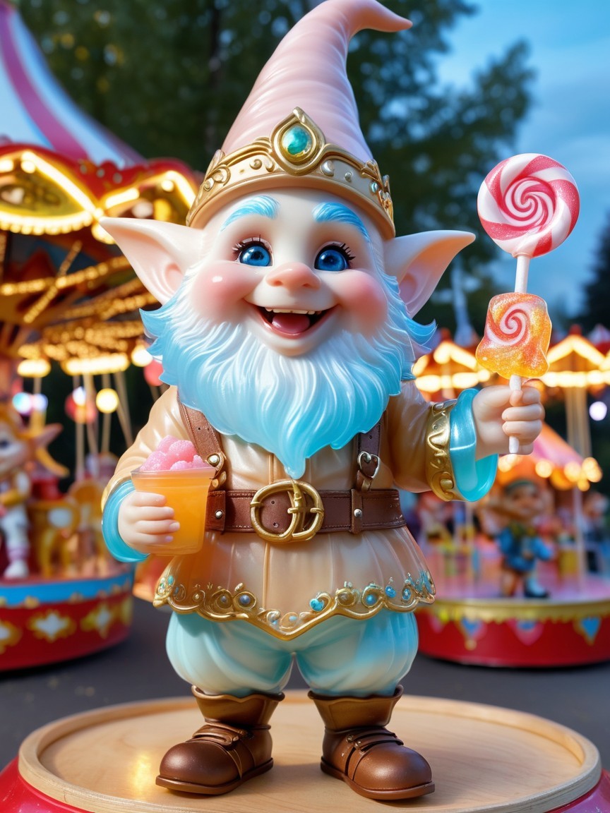 Whimsical Gnome at Colorful Carnival Backdrop