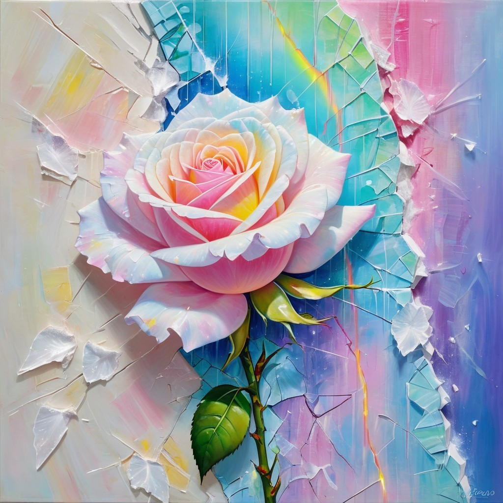 Hyper-realistic rose with pastel colors and abstract background
