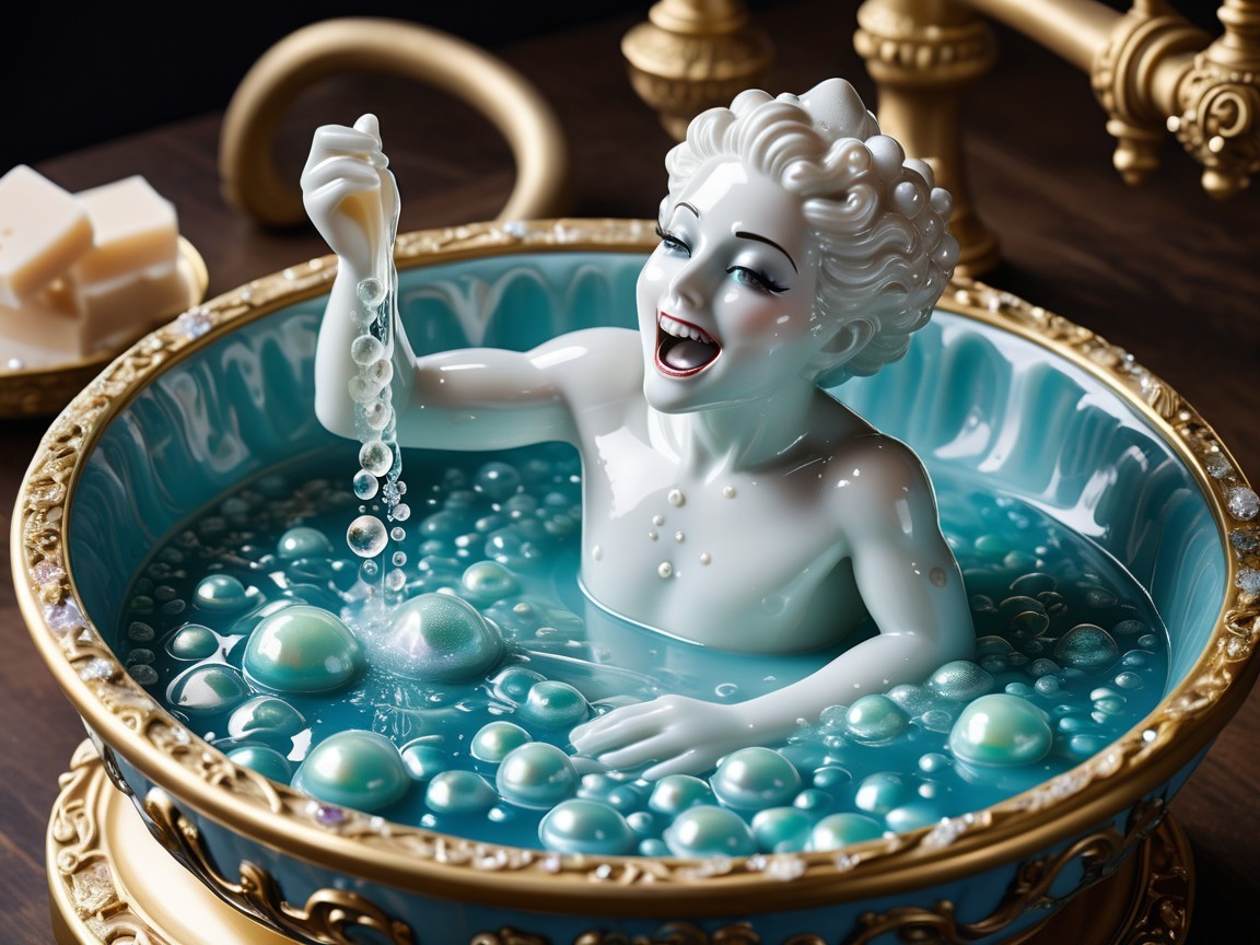 Porcelain Figure of Child Splashing in Turquoise Bath