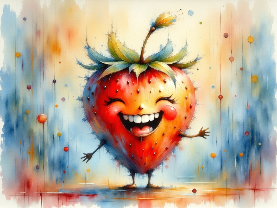 Whimsical Cartoon Strawberry Character with Colorful Accents