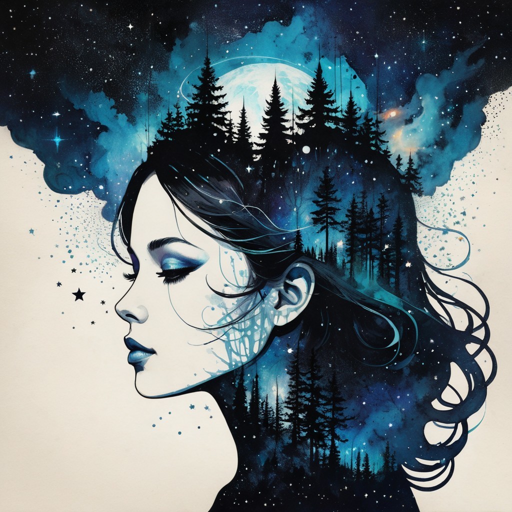 Surreal Profile of a Woman in a Mystical Landscape