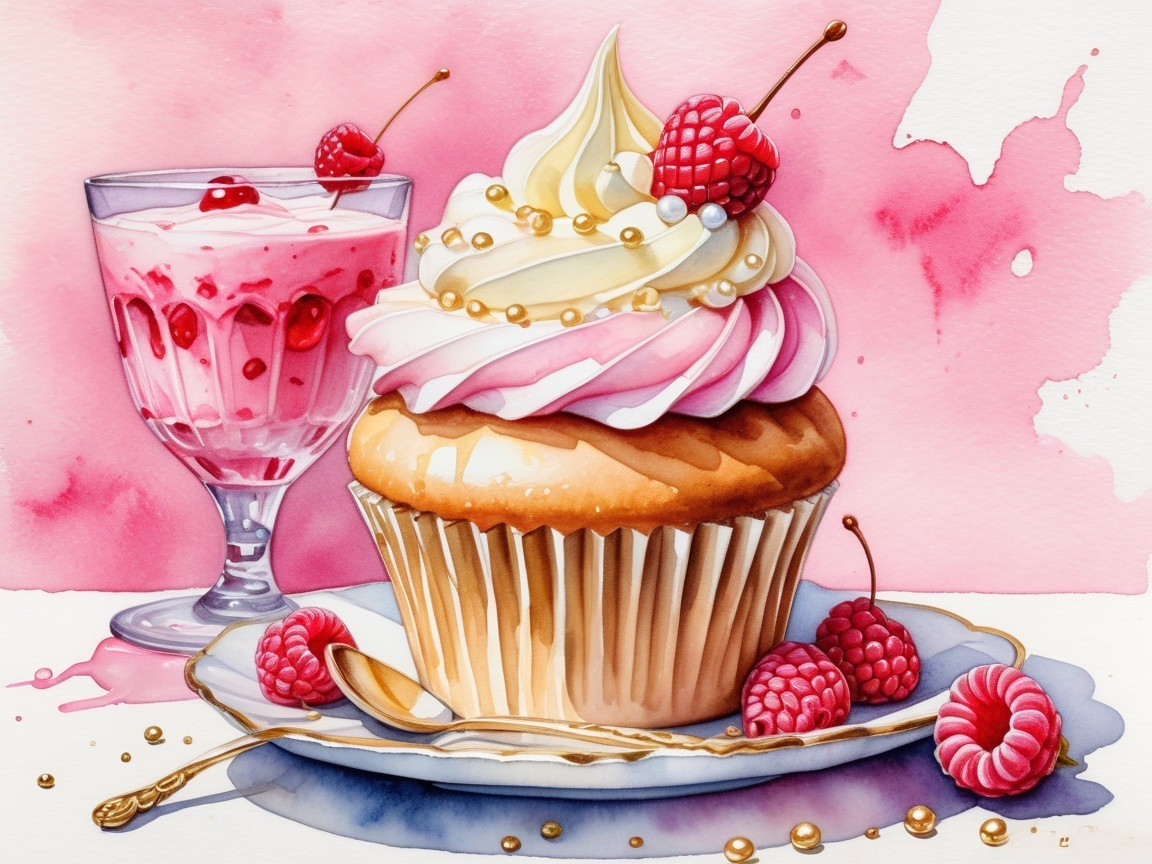 Sumptuous cupcake with raspberry frosting and dessert