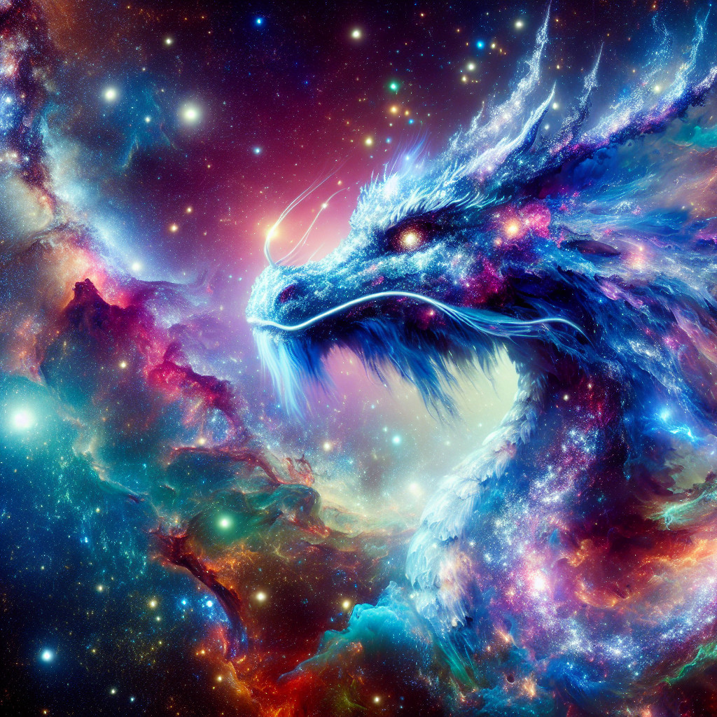 Celestial Dragon with Cosmic Background and Colors