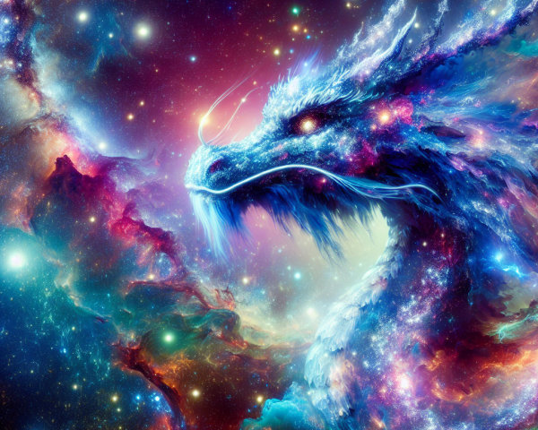 Celestial Dragon with Cosmic Background and Colors