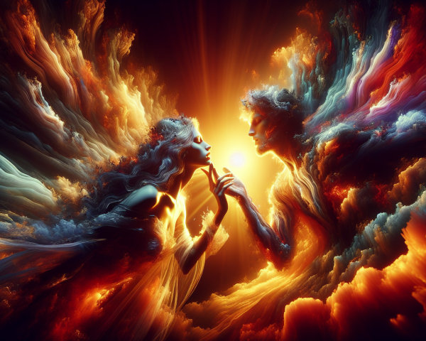 Ethereal Figures in Vibrant Swirling Clouds