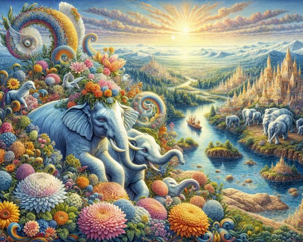 Vibrant Landscape with Majestic Elephant and Nature
