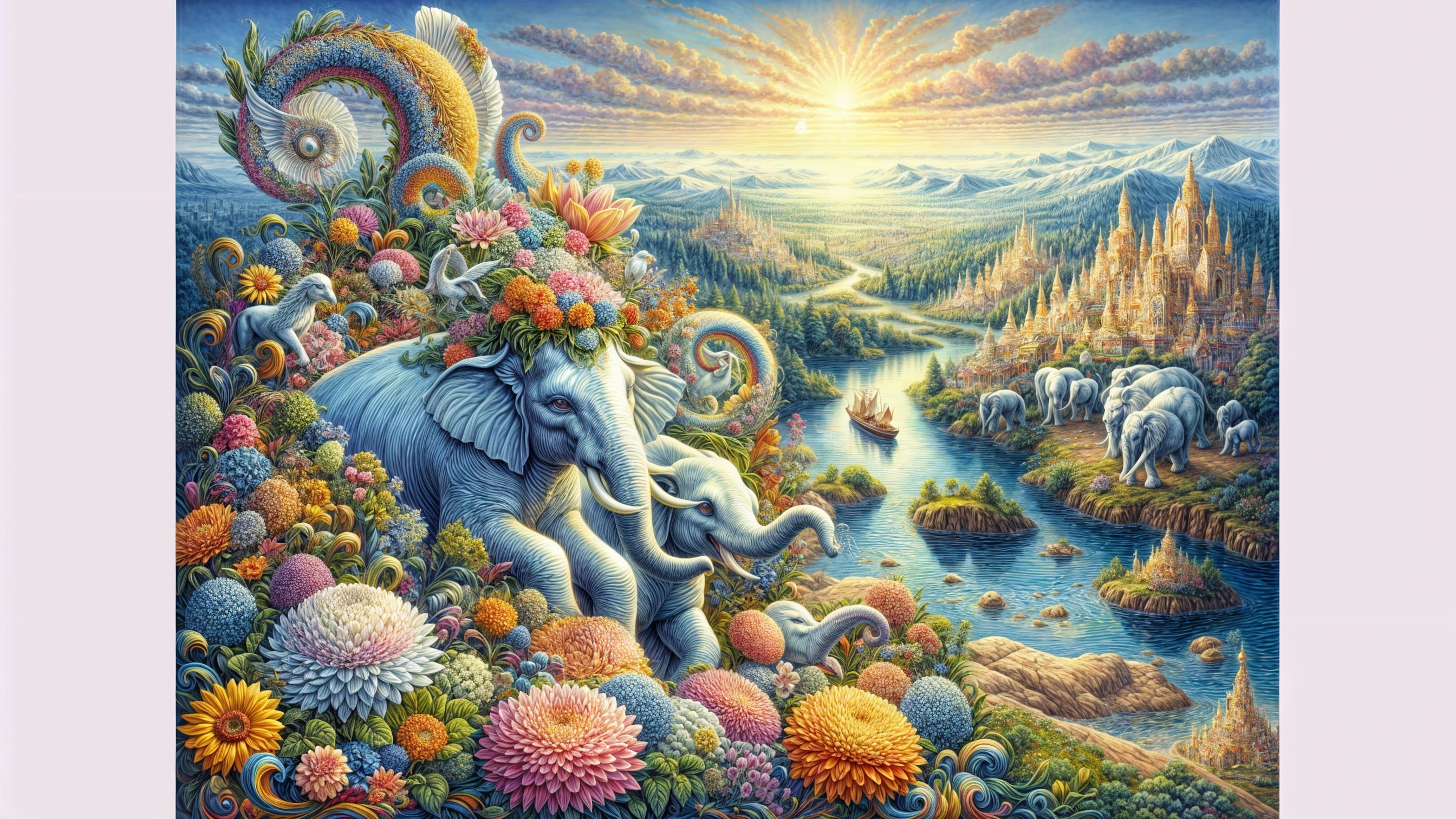 Vibrant Landscape with Majestic Elephant and Nature