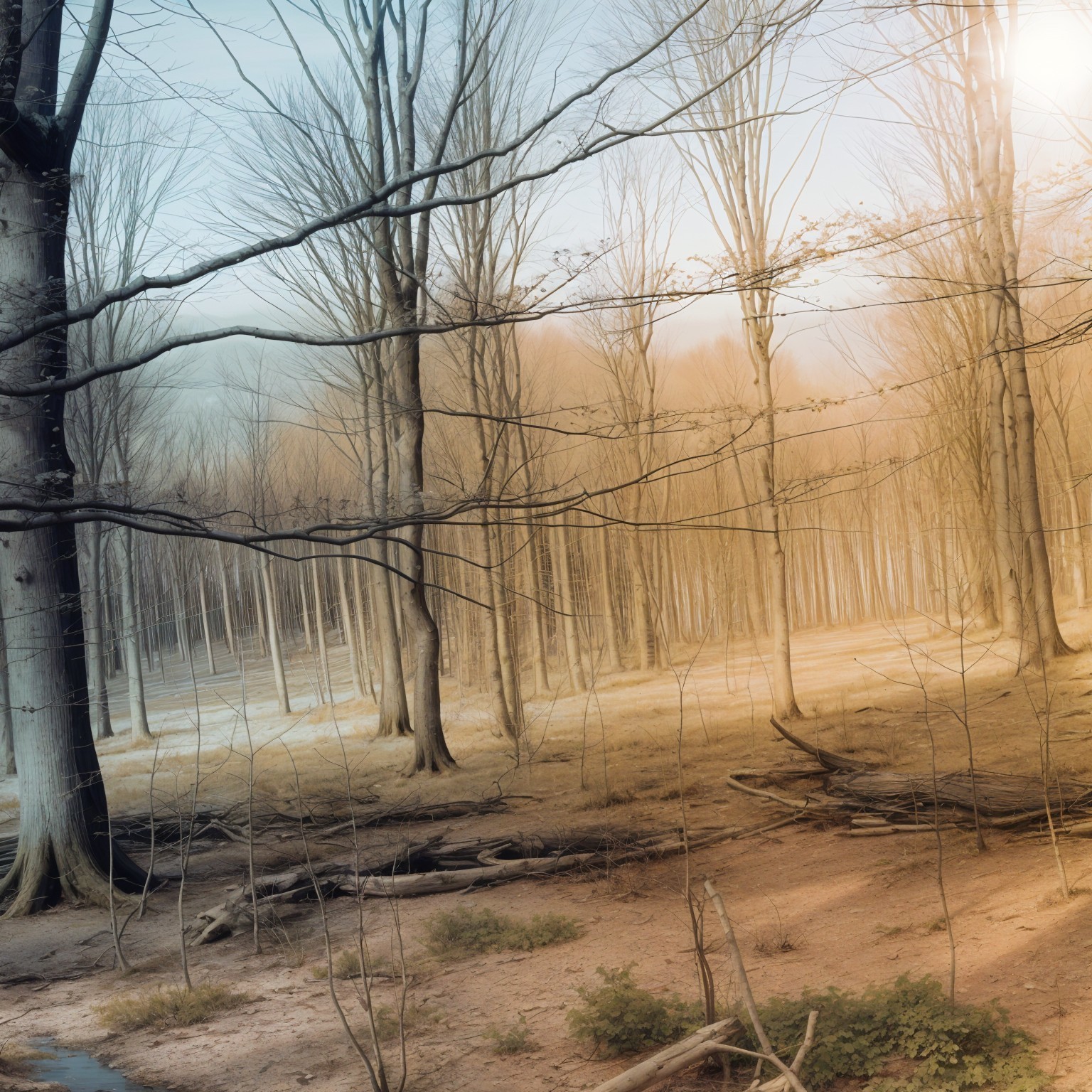 Forest Landscape Transitioning from Winter to Spring