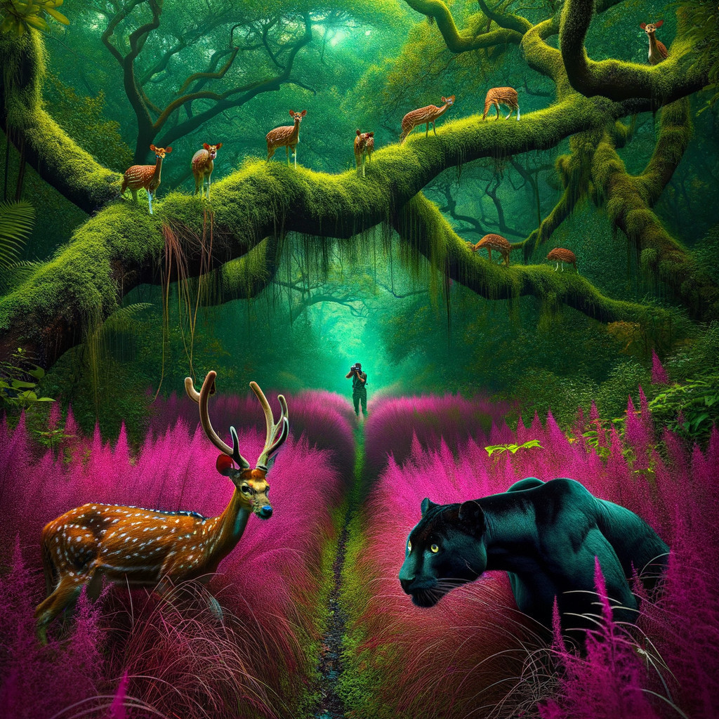 Vibrant Forest with Ancient Trees and Wildlife