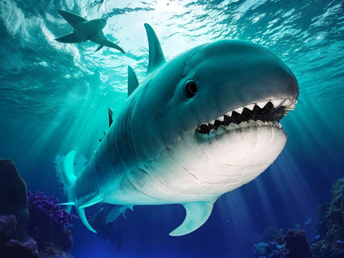 Large Shark Swimming in Vibrant Coral Reef Waters