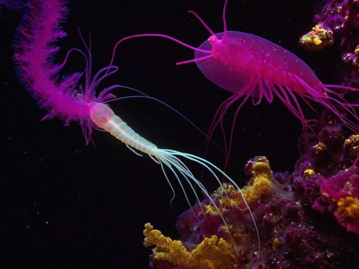 Vibrant Underwater Scene with Bioluminescent Creatures