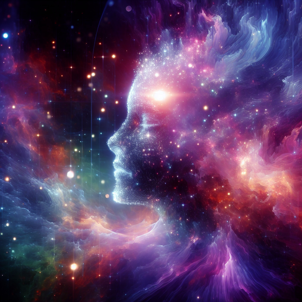 Cosmic Silhouette of a Human Face with Stars and Galaxies