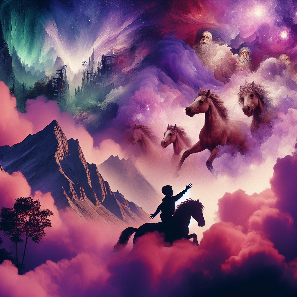 Dreamlike Landscape with Galloping Figure and Clouds