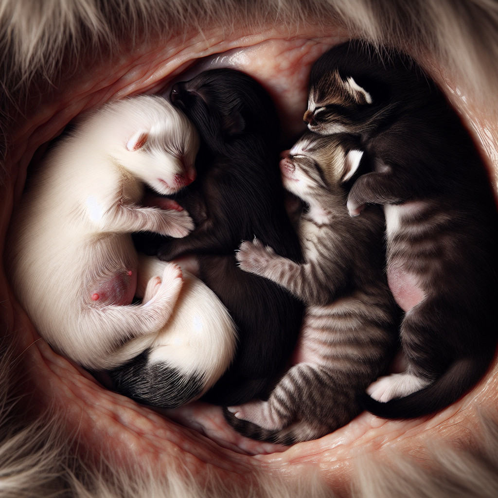 Kittens Sleeping in a Large Animal's Mouth