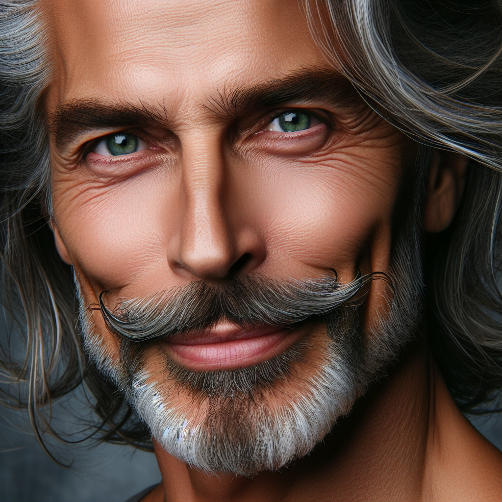 Portrait of an older man with silver hair and blue eyes