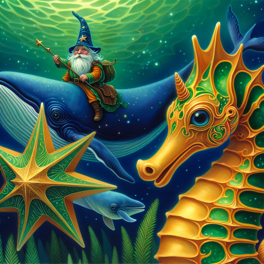 Underwater Scene with Wizard, Whale, and Sea Creatures