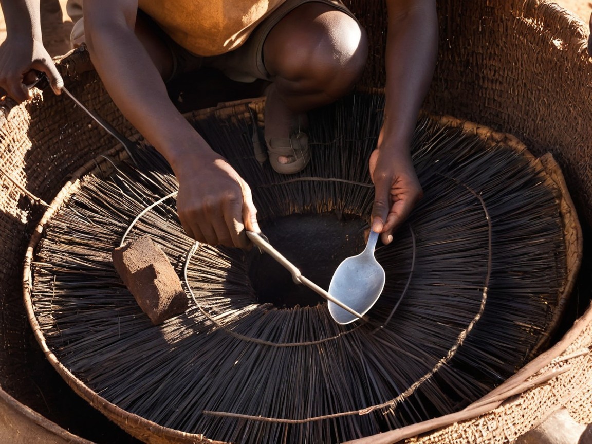 Close-up of Hands Crafting with Woven Basket Materials