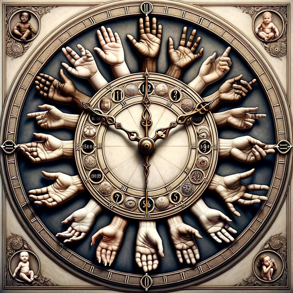 Intricate Clock Design Highlighting Diverse Human Hands