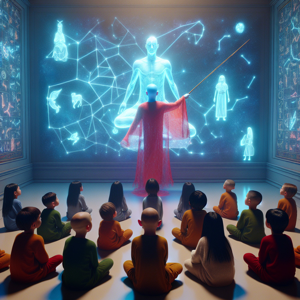 Futuristic Classroom with Holographic Learning Elements