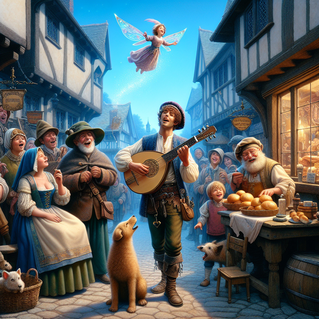 Medieval Village Scene with Music and Magic