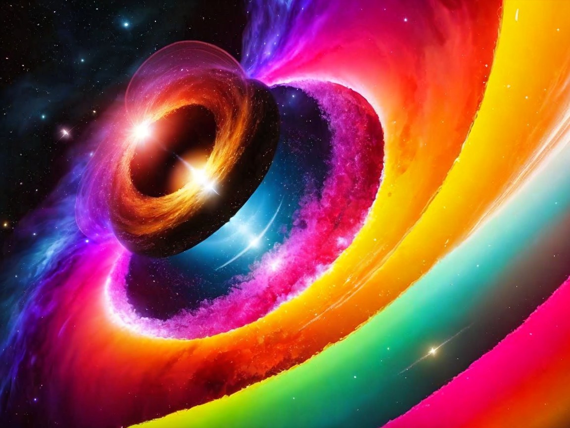 Vibrant Cosmic Scene with Nebula and Black Hole