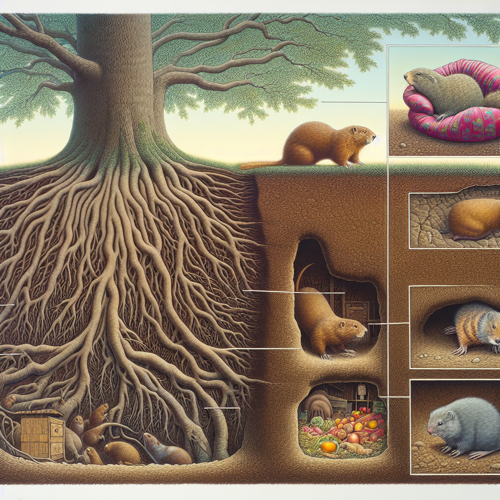 Beaver Habitat Illustration with Tree and Burrow Scenes