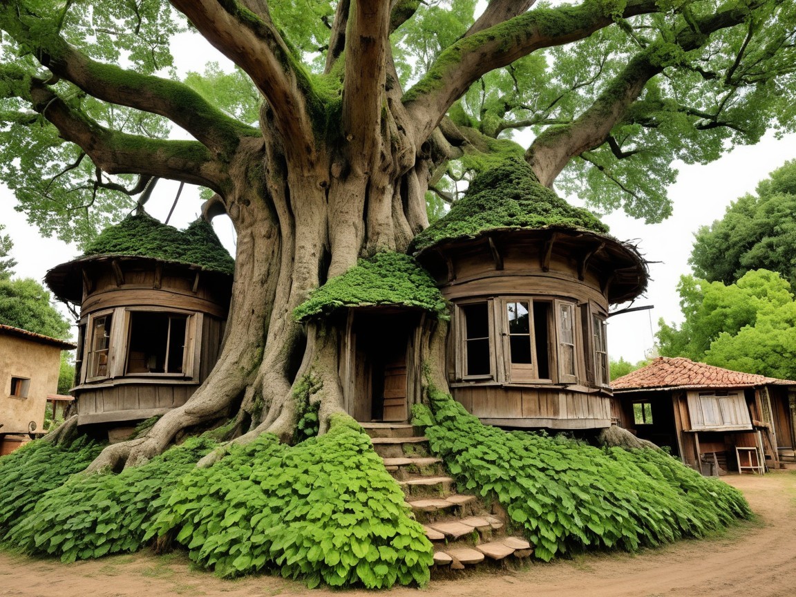 Treehouse in an Ancient Tree Surrounded by Nature