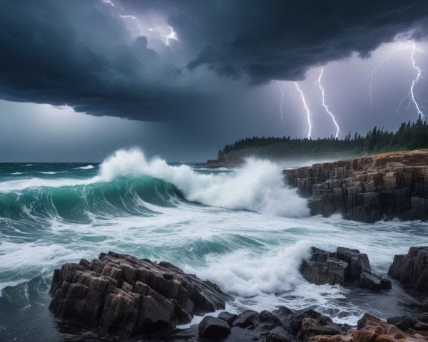 Dramatic Seascape with Waves and Stormy Skies